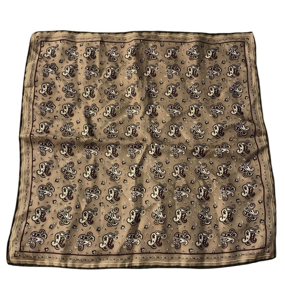 Unbranded Pocket Square‎ Unisex OS Brown Paisley Silk Italy Dandy Dark Academia